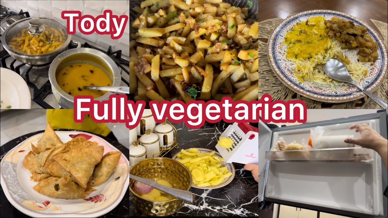 Fully vegetarian khana | Dal chawal or Alo ki bhjya | Alo ke samose chai ke sath  men | urdu hindi 