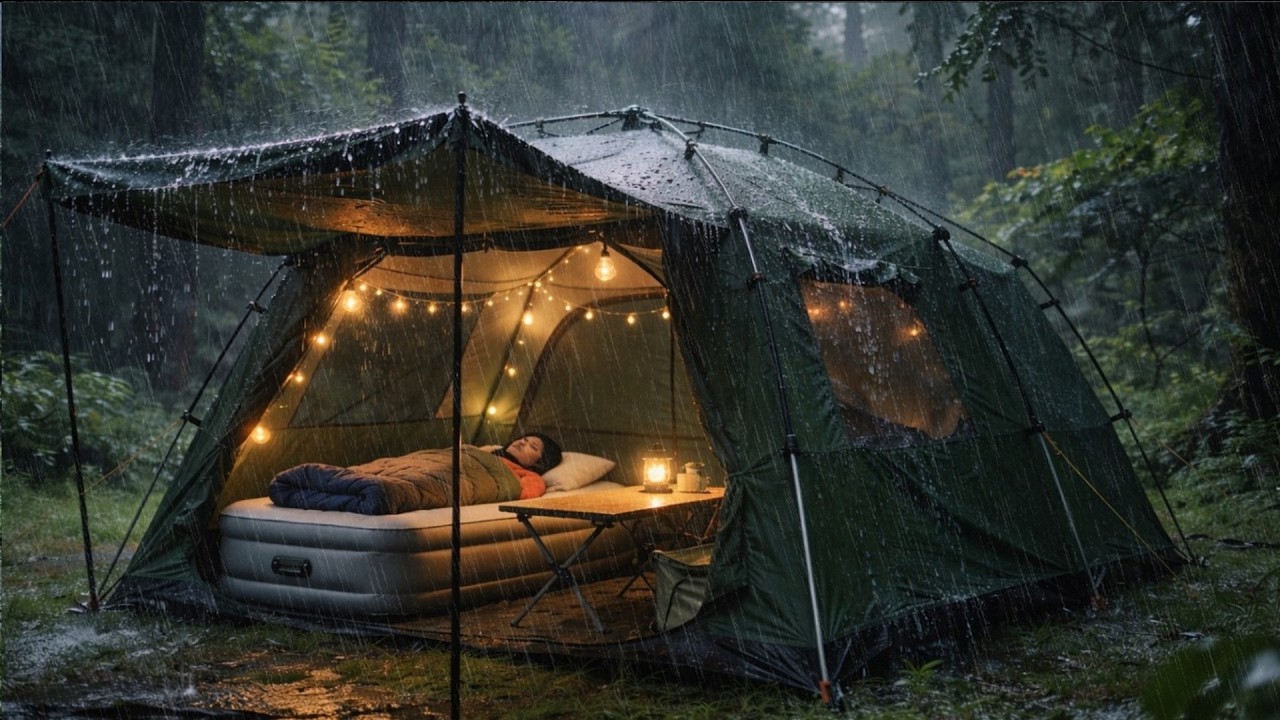 CAMPING IN HEAVY RAIN WITH A THUNDERSTORM 🌧️ Rain Camping Ambience for Relaxing Sleep