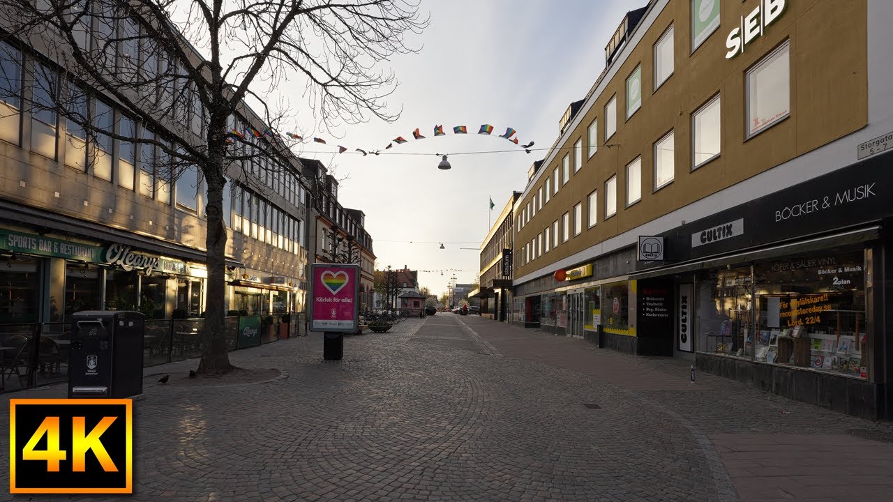 Beautiful early saturday morning walk in Växjö, Sweden - 4K City Walking