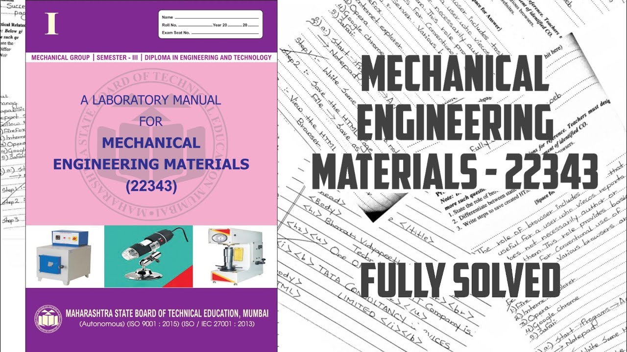 22343-Mechanical Engineering Materials | MEM | fully solved MSBTE me3i solved manual | manual answer