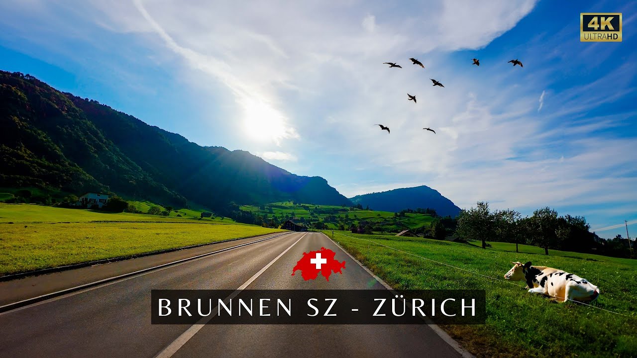 4K HDR Scenic drive through Switzerland with ambient Music