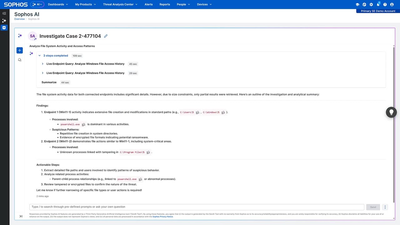 Sophos AI Assistant: Analyze File System Activity and Access Patterns