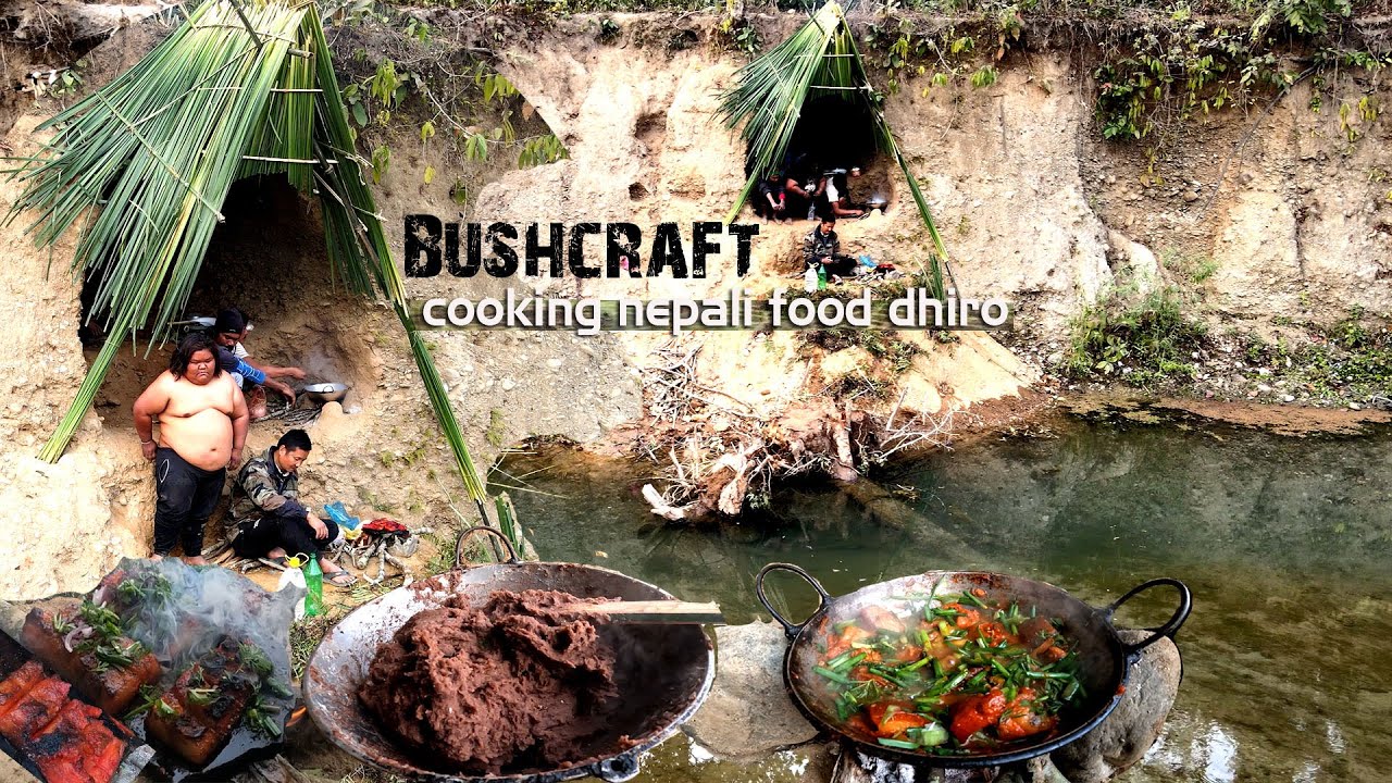 Building Bushcraft Survival Shelter in Jungle- Cooking Nepali Food Dhiro, Bushcraft Survival Camping