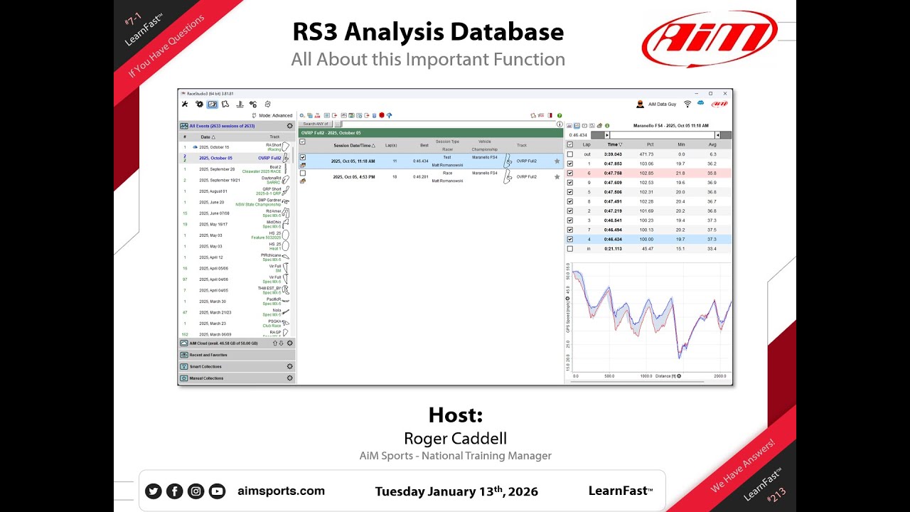 7-1 - Race Studio 3 Analysis Database with Roger Caddell - 1/13/2026