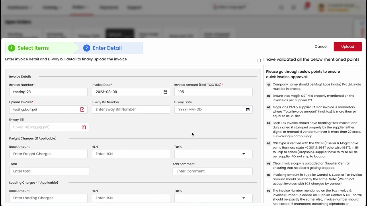 How to Upload Supplier Invoice on Supplier Central