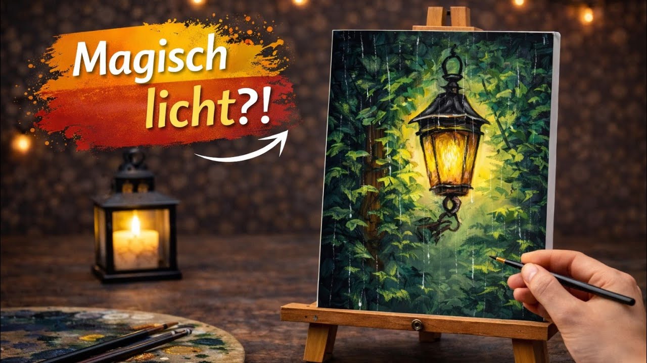 Gloed van lantaarnlicht in regenachtige nacht | Olieverf stap voor stap