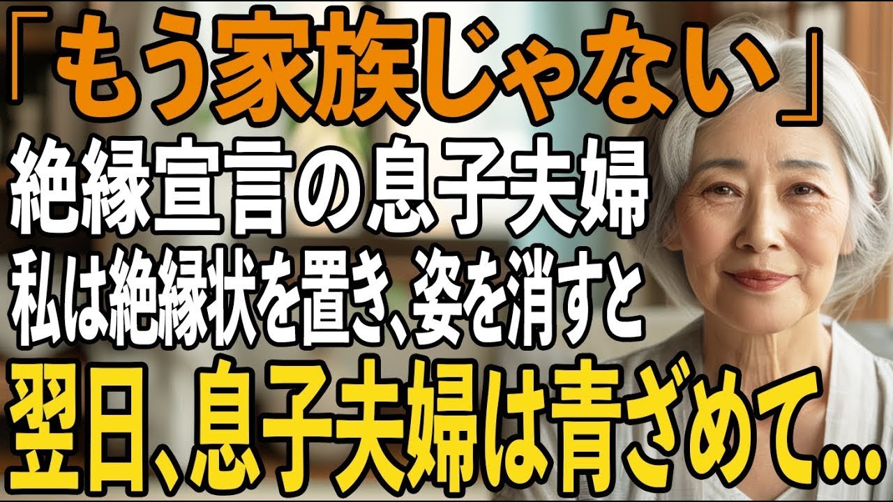 「頼られるの嫌だし家族やめたい」息子夫婦の突然の絶縁宣言。お望み通り”絶縁状”を置いて黙って姿を消した→翌日、2人血相を変えてが我が家に来たが【シニアライフ】【60代以上の方へ】