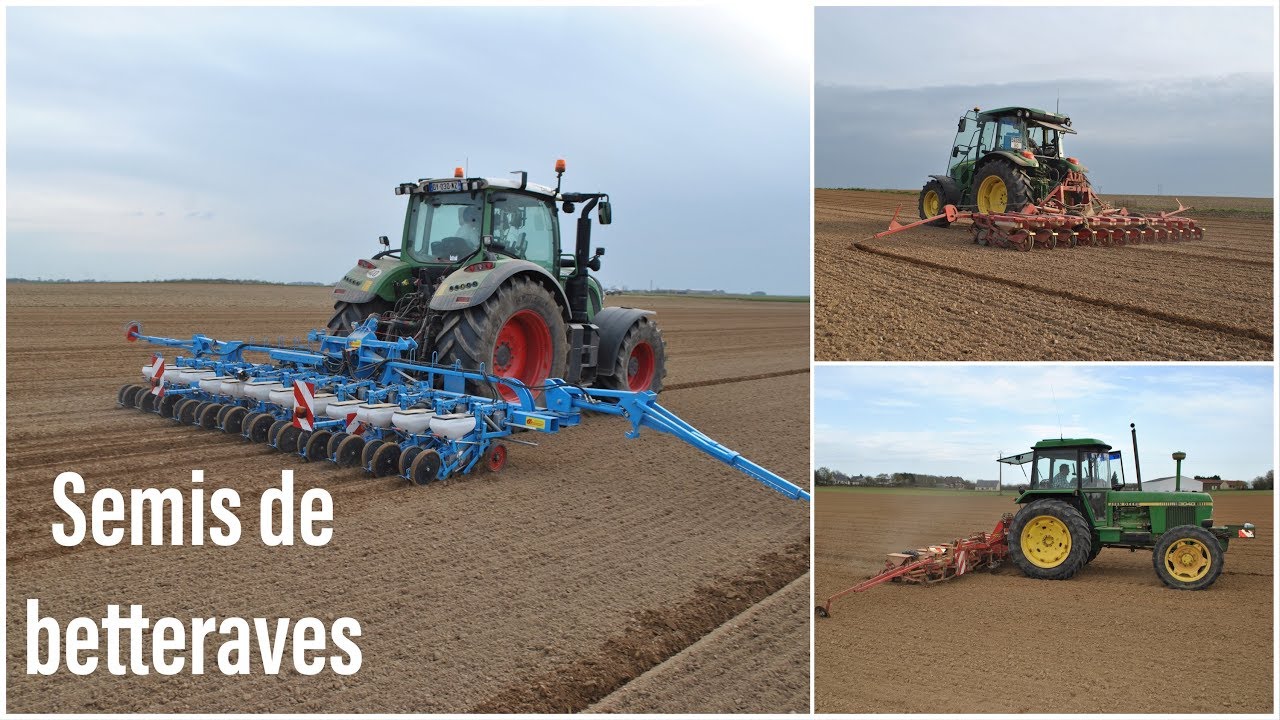 Semis de betteraves 2018 : 3 John Deere et 1 Fendt