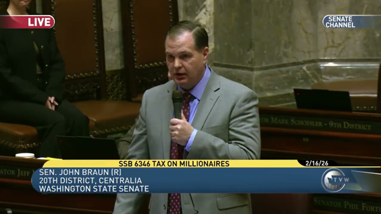 Sen. John Braun speaks in opposition to the income tax bill, SB 6346