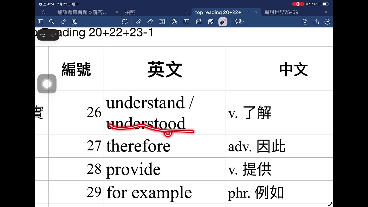 Top reading 20+22+23生字