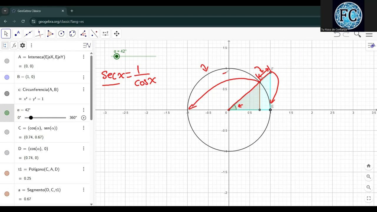 Geometría y Trigonometría Preuniversitaria - 20 Secante y tangente en el círculo unitario