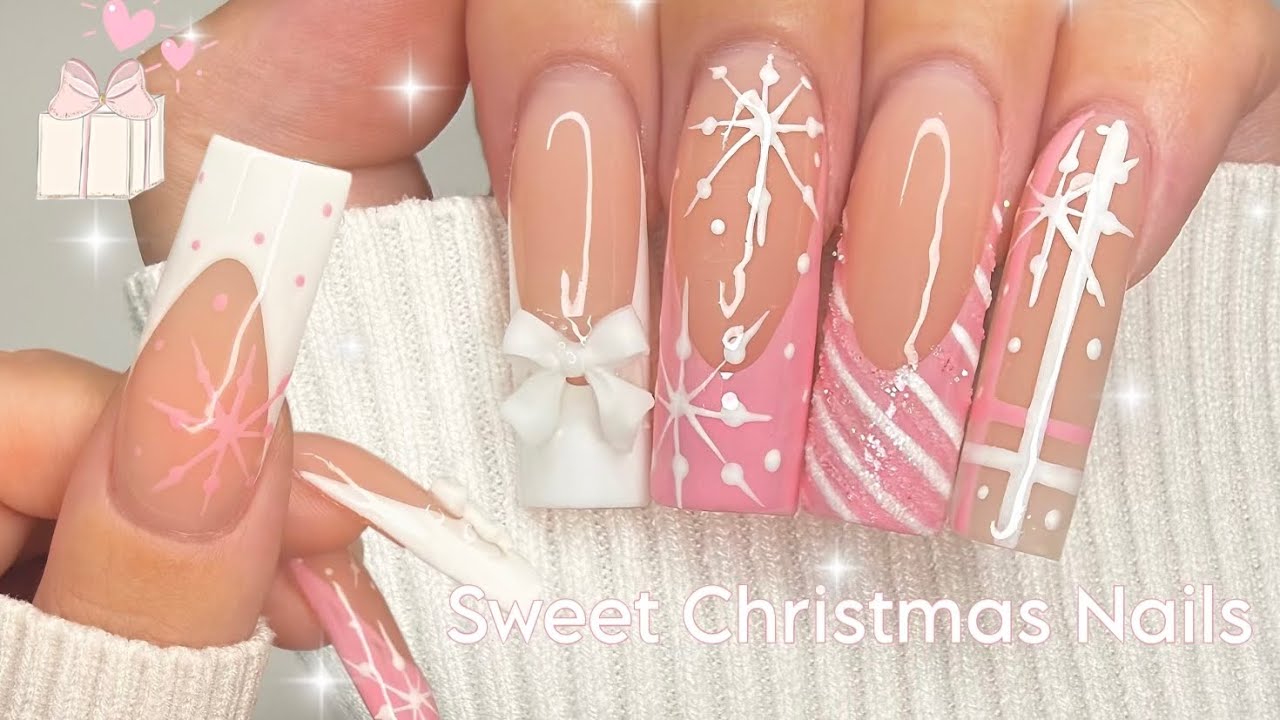 Нежные розовые рождественские ногти 🎀 | Простой урок по полигелевому маникюру | Пошаговое руковод...
