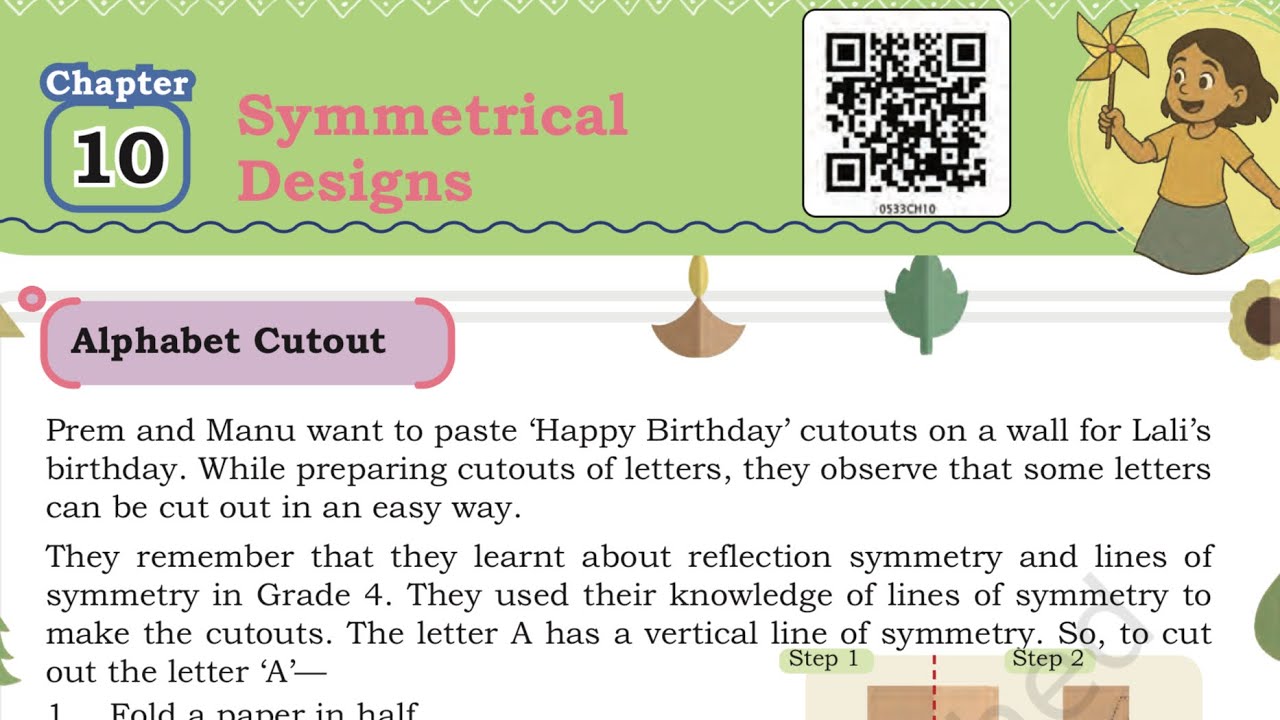 Symmetrical Designs, class 5 maths mela new book chapter 10 complete solution with explanation 