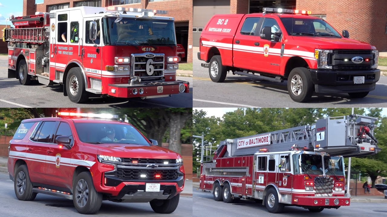 Baltimore City Fire Department Engine 6, Tower 1, Battalion Chief 2 & Battalion Chief EMS Responding