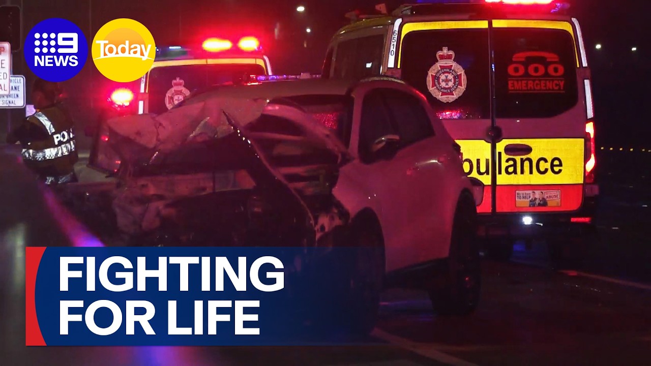 Driver fighting for life after collision on major Queensland highway | 9 News Australia