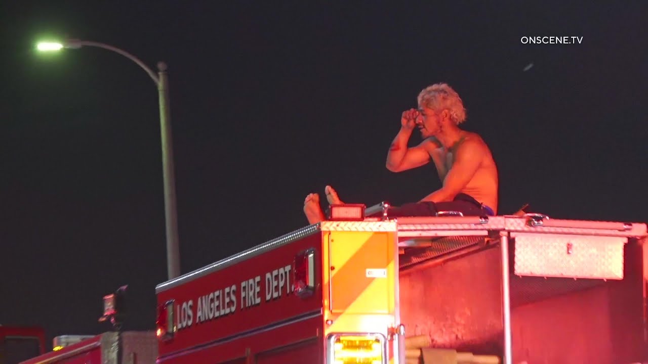 LAPD Standoff With Car Thief on Fire Engine | Los Angeles