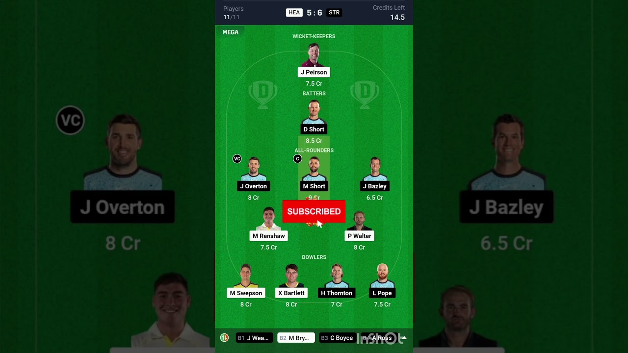 HEA vs STR Dream11, HEA vs STR Dream11 Prediction, Brisbane Heat Vs Adelaide Strikers BBL Dream11