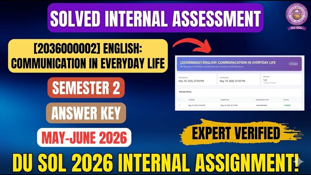 DU SOL ENGLISH: COMMUNICATION IN EVERYDAY LIFE  Internal Assessment Sem 2 Answer Key  May -June 2026
