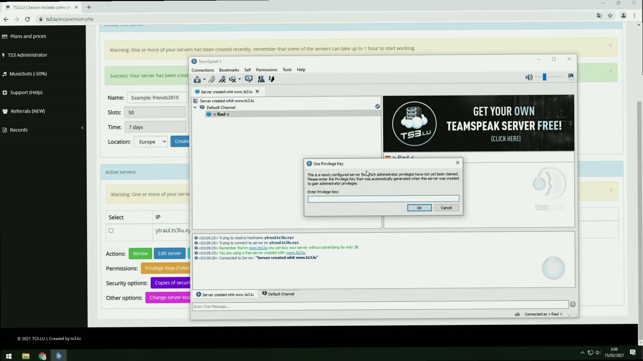 How to create a Free TS3 server Hosted in 2023 permanent with dedicated subdomain