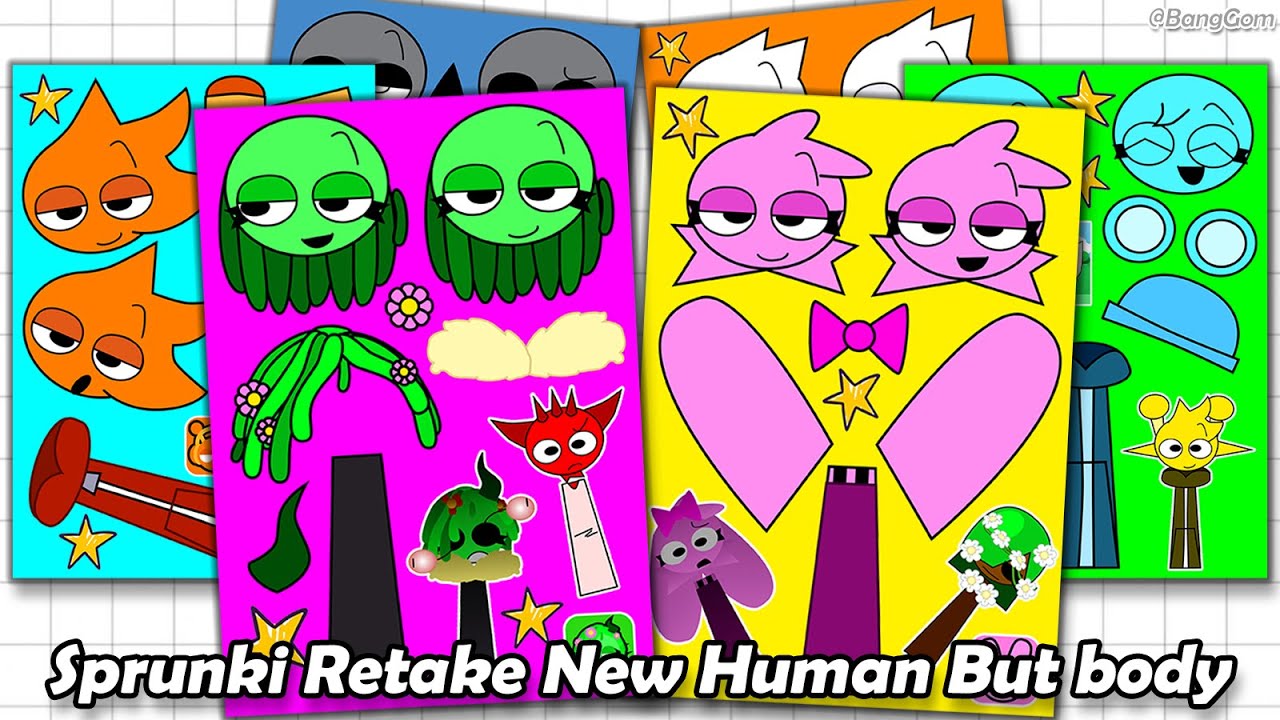 Sprunki Retake New Human But Sprunki Body Sticker Book 스프런키 뉴휴먼 상체 버전 스티커 꾸미기