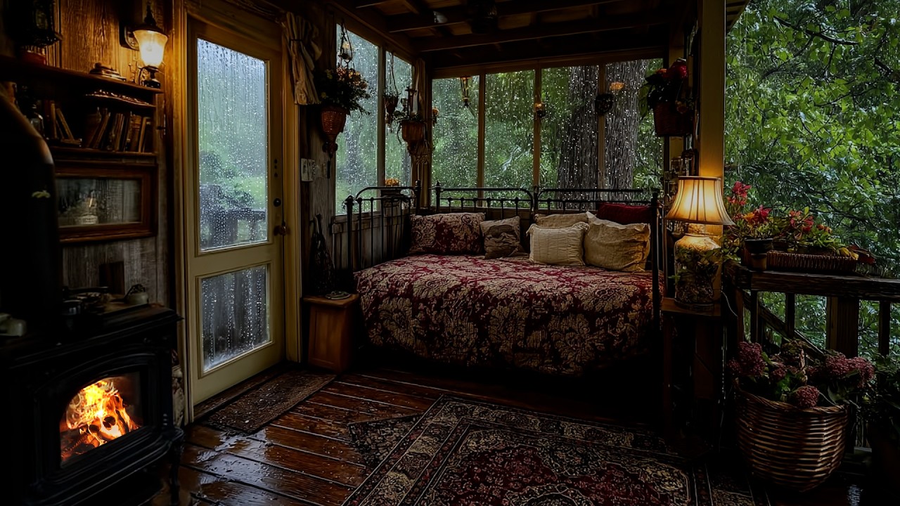 🔴Rain on the Glass, Warmth in the Room | Rain and Cozy Fireplace Sounds for Calm and Sleep