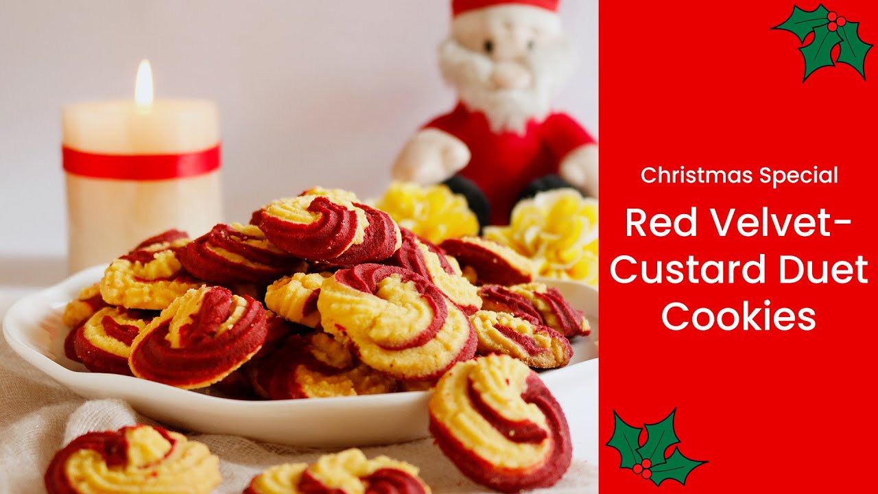 Red Velvet- Custard Duet Cookies Recipe| Christmas Special Cookies| Red Velvet| CooknJoy by Vaishali
