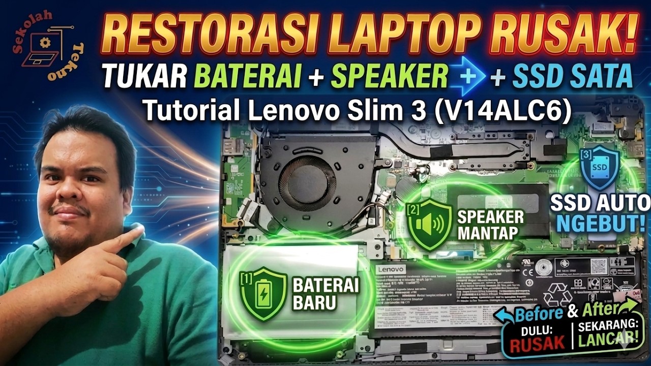 HOW TO REPLACE DAMAGED BATTERY, SPEAKER AND ADD SATA SSD TO LENOVO IDEPAD SLIM 3 (V14ALC6) LAPTOP