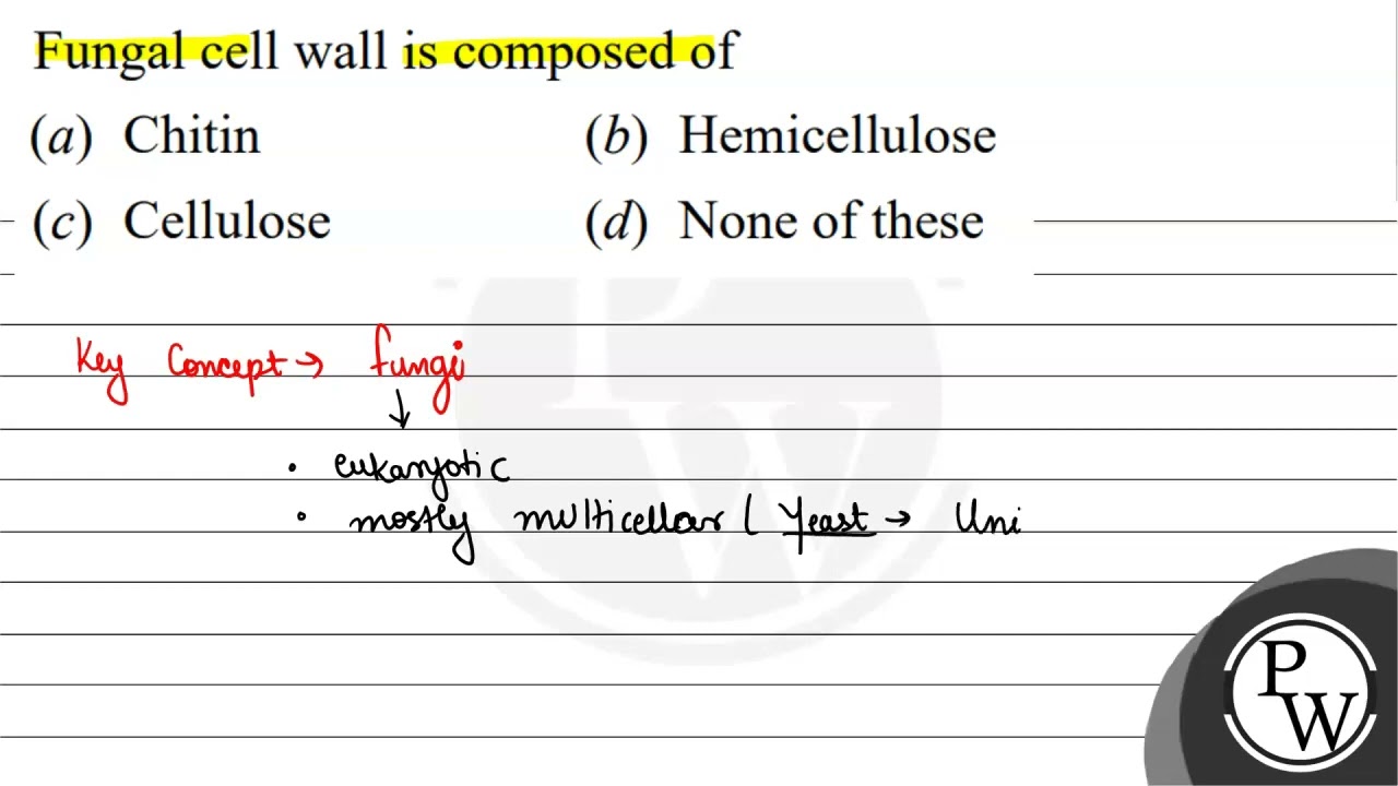 Fungal cell wall is composed of (a) Chitin (b) Hemicellulose (c) Cellulose (d) None of these