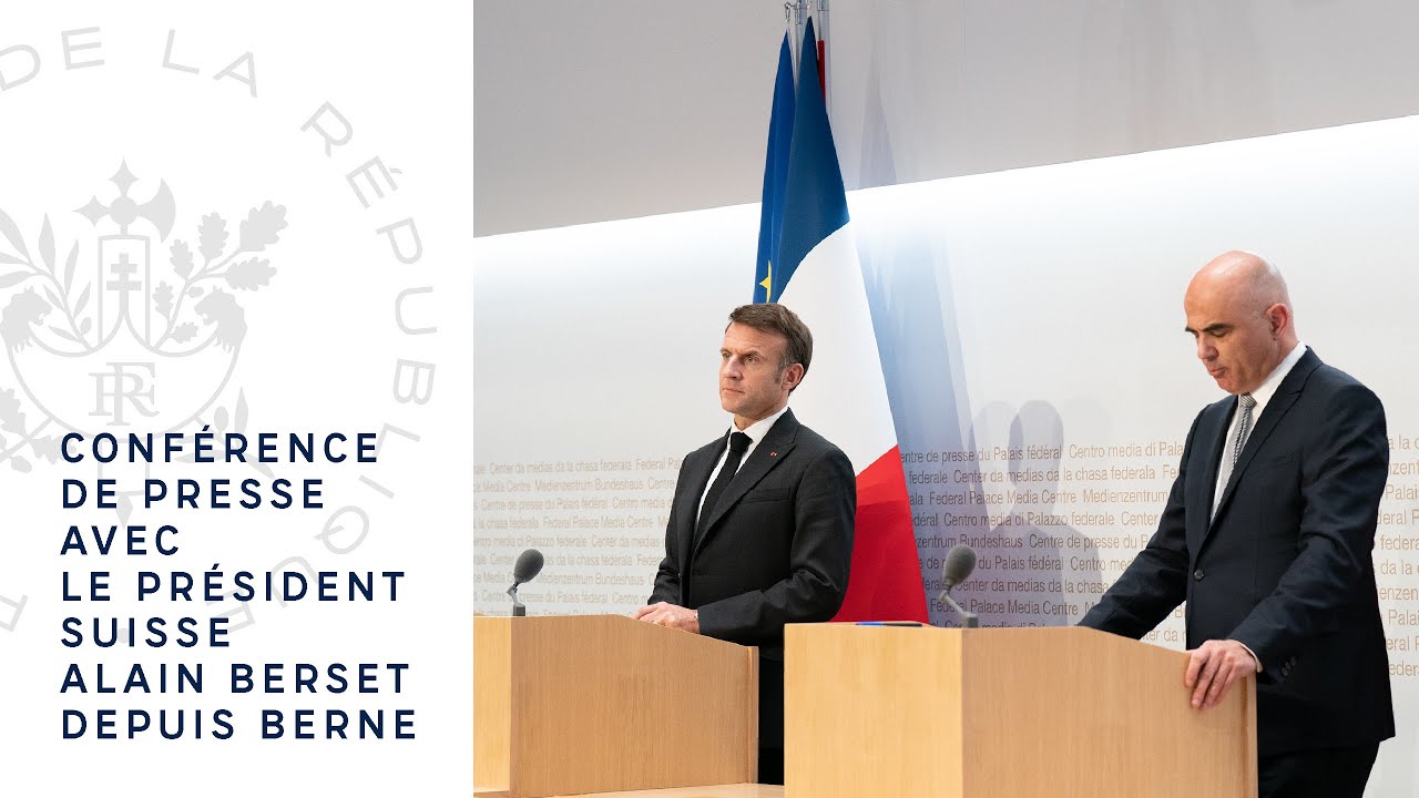 Depuis Berne, conférence de presse du Président Emmanuel Macron et du Président Alain Berset.