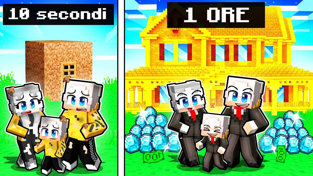 CASA per FAMIGLIA RICCA da 10 SECONDI contro 1 ORA in Minecraft!