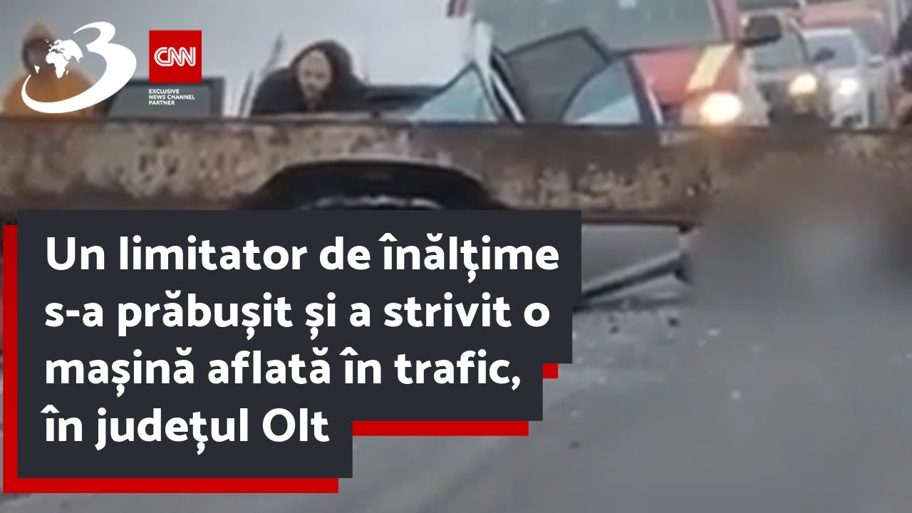 Un limitator de înălțime s-a prăbușit și a strivit o mașină aflată în trafic, în județul Olt