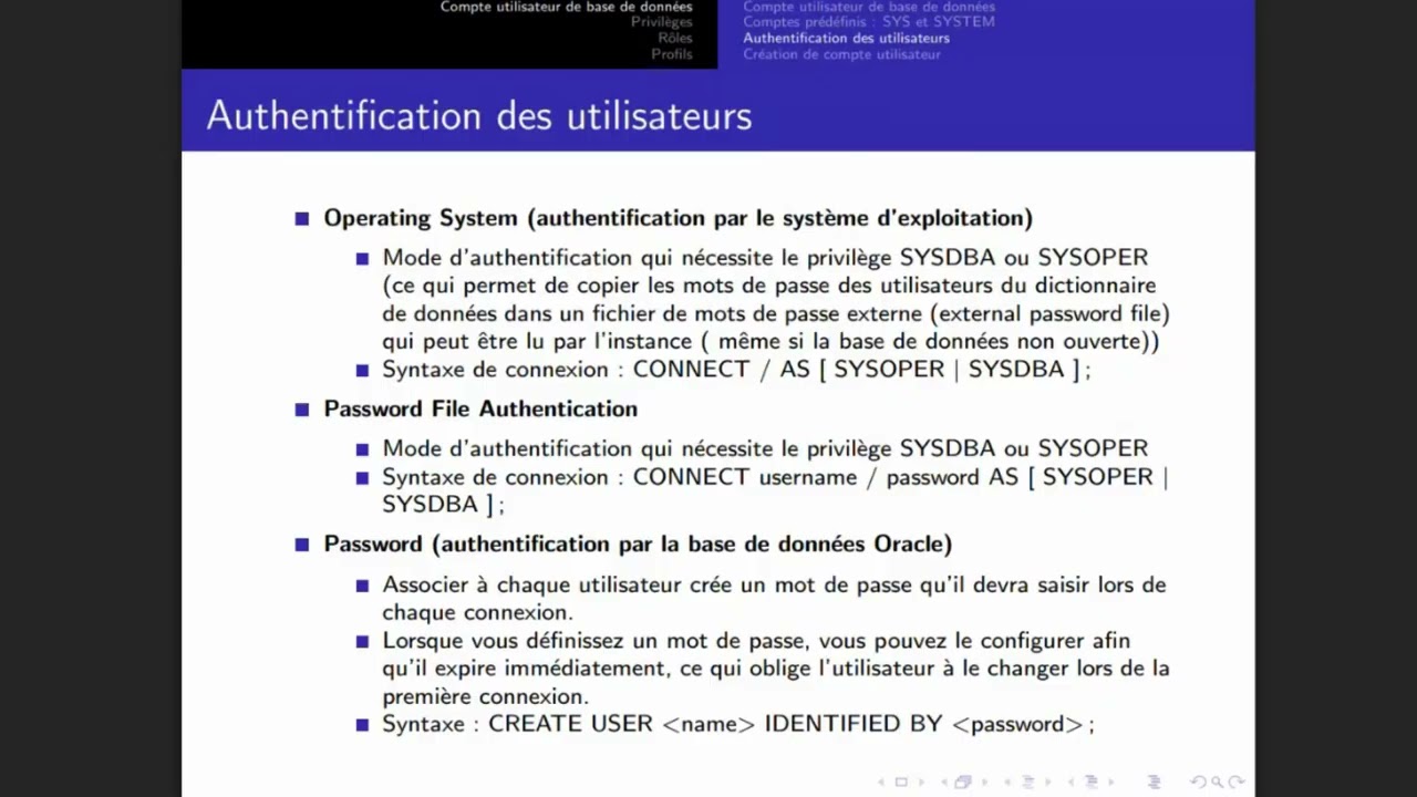 DBA: Gestion des utilisateurs