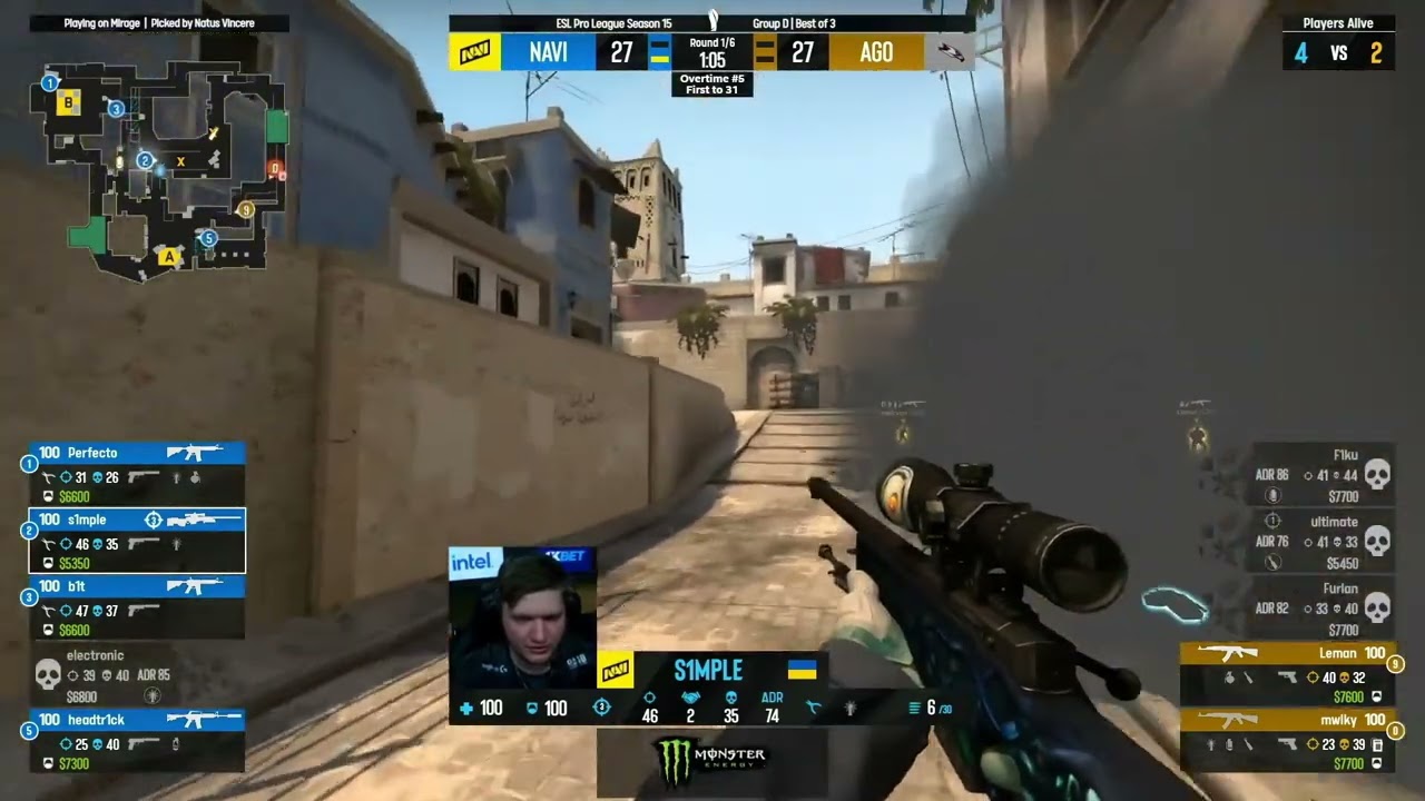 s1mple AWP ACE vs AGO ( ESL Pro League Season 15 NAVI VS AGO )