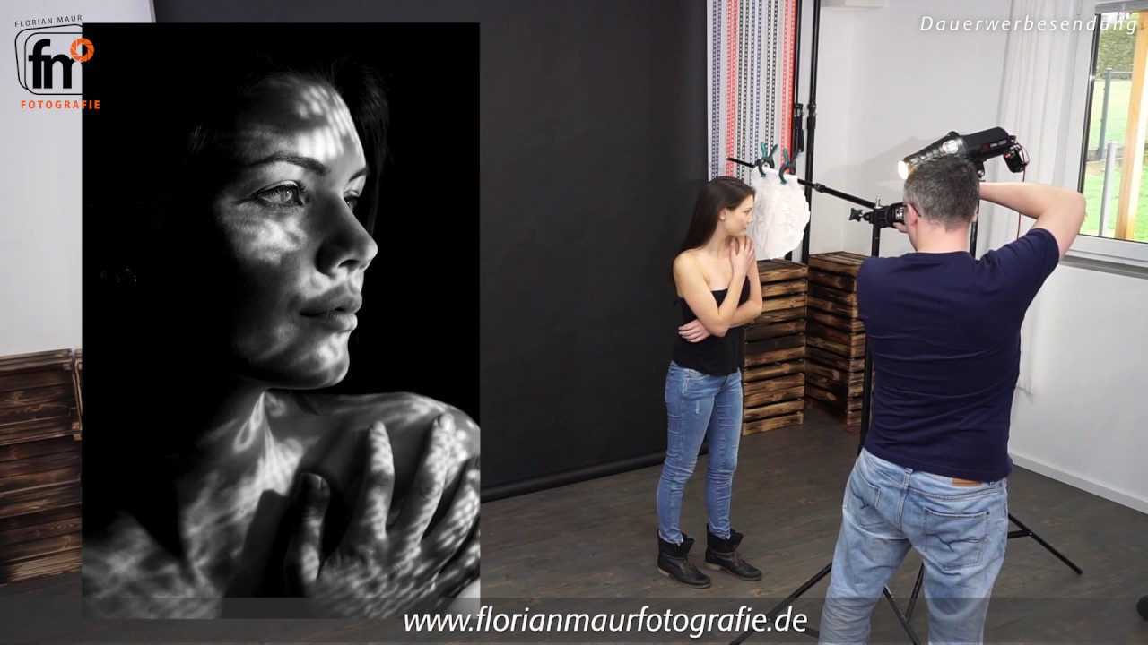 Fotoshooting - Portrait - extremes Licht. Gobo-Aufsatz - Tischdecke - BW - SW - hoher Kontrast