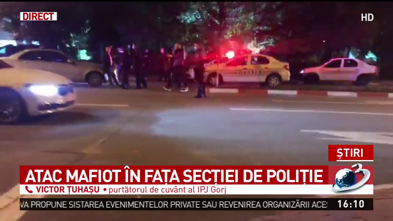Atac mafiot în centrul municipiului Târgu Jiu, în faţa sediului IPJ Gorj