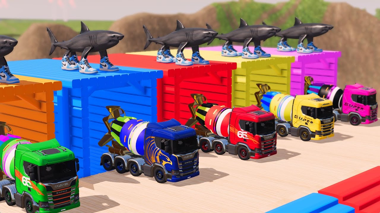 Garage with Colors   ALL MIXER TRUCK WITH FLATBED TRAILER TRUCK, PETERBILT, DAF, SCANIA, MERCEDES