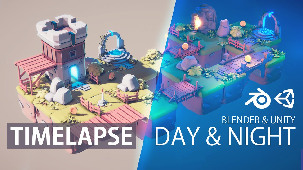 [Timelapse]  Simple Day & Night Low Poly Scenes in Blender & Unity | Blender Speed Low Poly Models