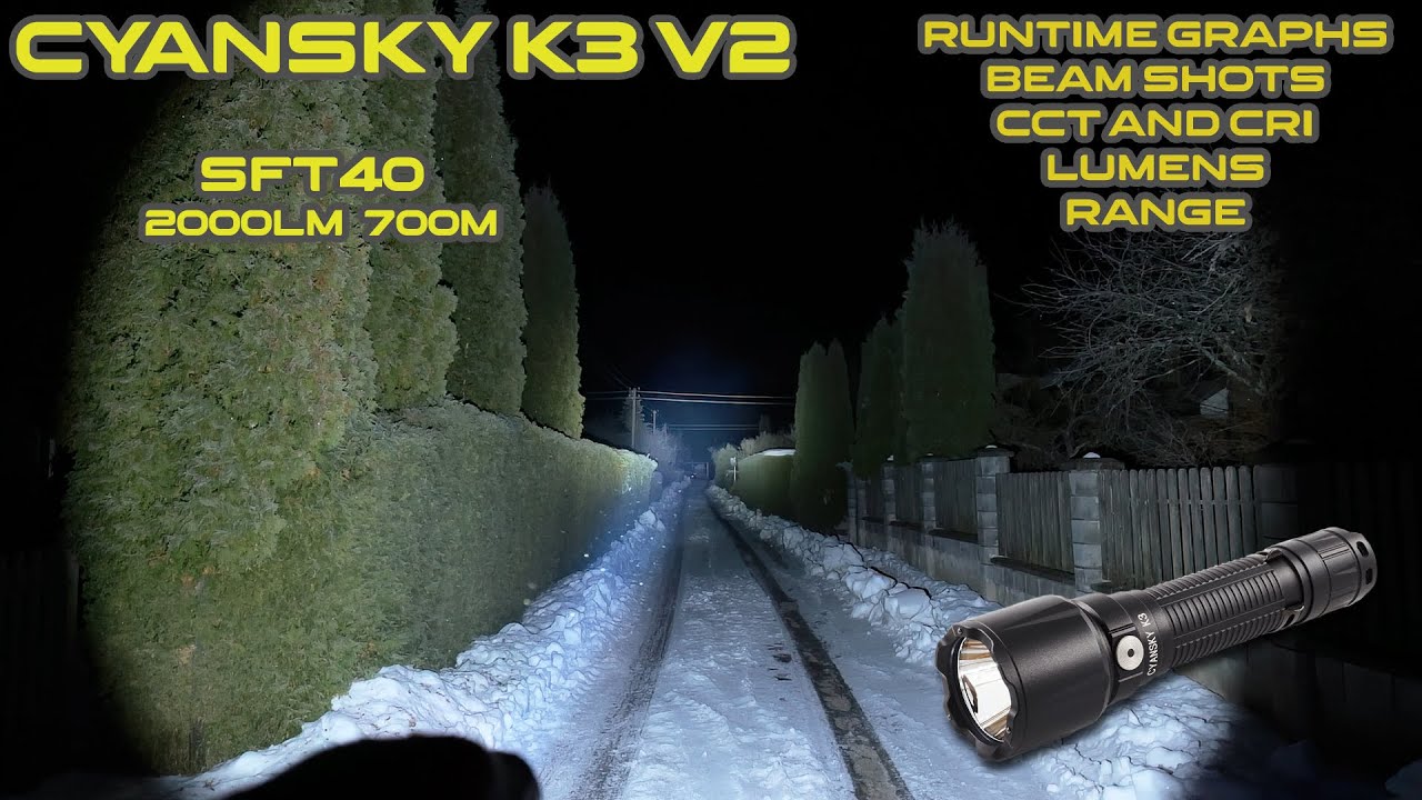 Cyansky K3 v2 SFT40 700m+ range tactical flashlight review | Night shots and runtimes | Comparison