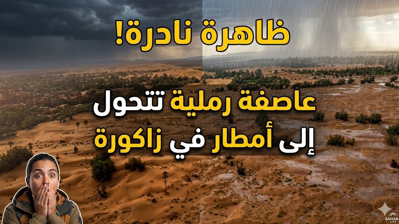 🔴 ما لم تره من قبل: عاصفة رملية تتحول إلى أمطار في زاكورة