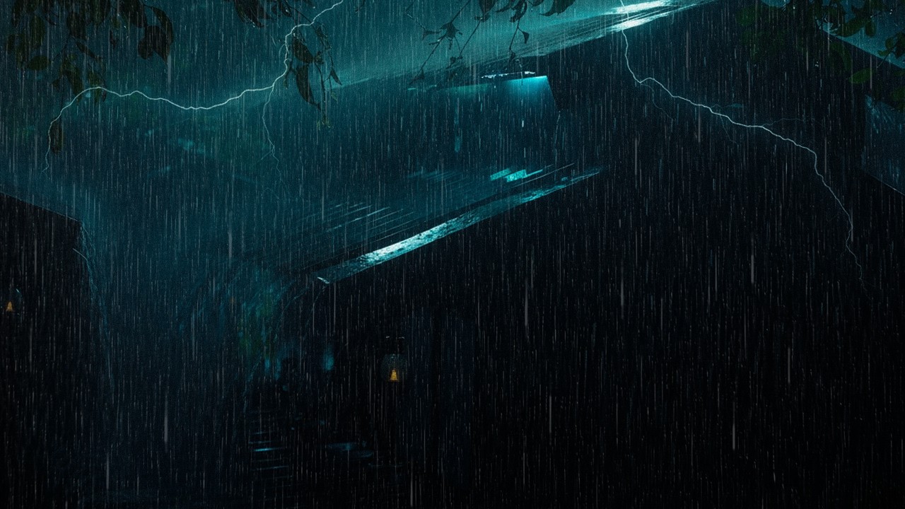 Goodbye Pressure to Sleep Immediately with The Sound of Rain & Thunder Lightning in the Sky at Night