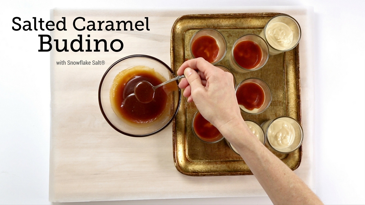 Caramel Budino with Salted Caramel Sauce & Snowflake Finishing Salt