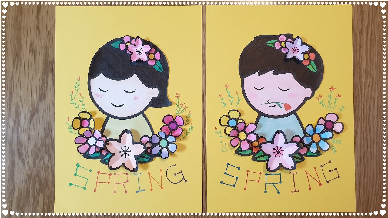 봄 포스터 / 색연필로 자수 놓기 / 도안 무료 나눔