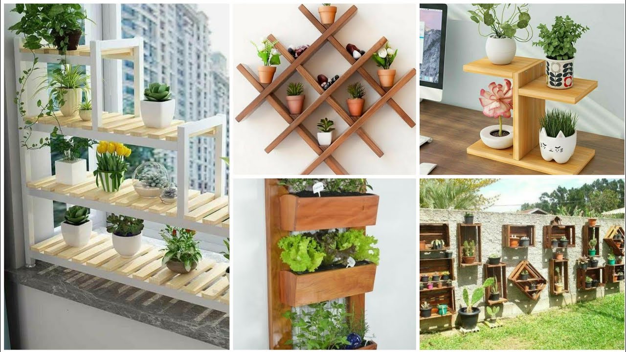 The most beautiful wooden planter rack design for home decor/Creative indoorplant hangingrack design