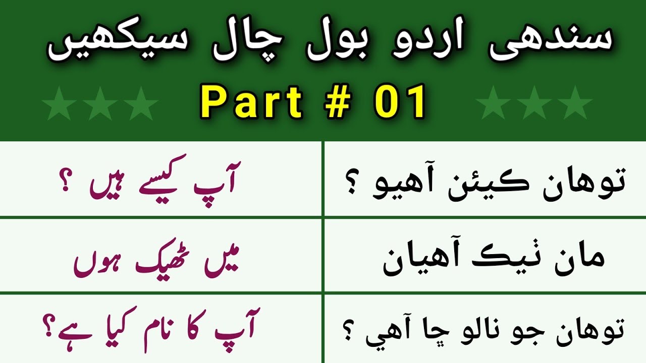 Sindhi Urdu Translation | Sindhi Urdu bol chal seekhen 