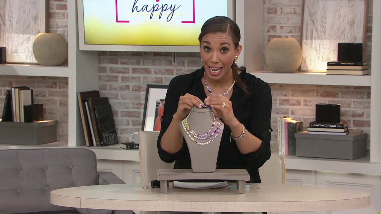 Diamonique Rainbow Tennis Necklace, Sterling Silver on QVC