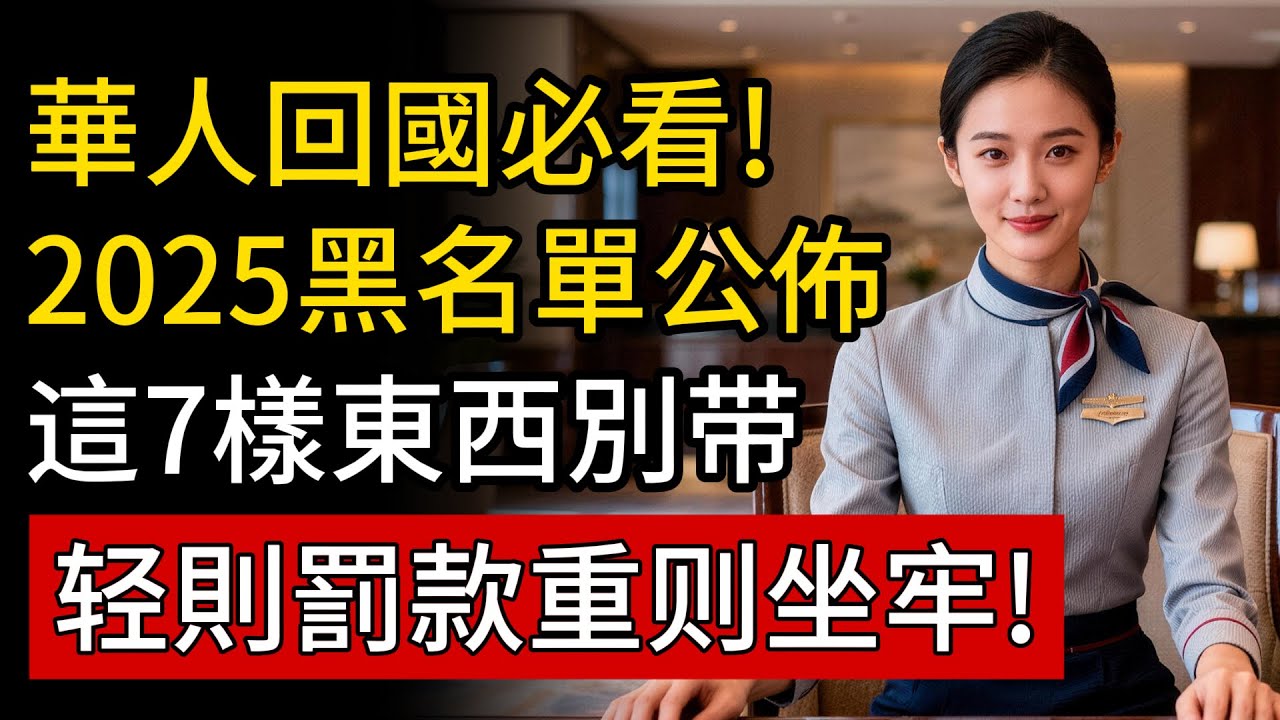 華人回國必看!2025回國入境黑名單公佈，這7樣東西給多少錢也別帶，輕則罰款重則坐牢!#科普 #入境 #回國 #中國 #海關