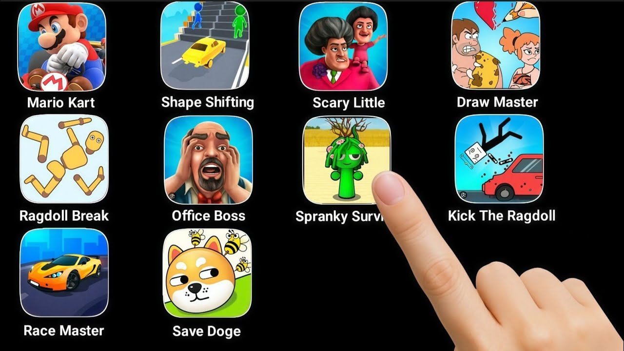 Mario Kart, Shape Shifting, Scary Little, Draw Master, Ragdoll Break, Office Boss, Spranky Survival