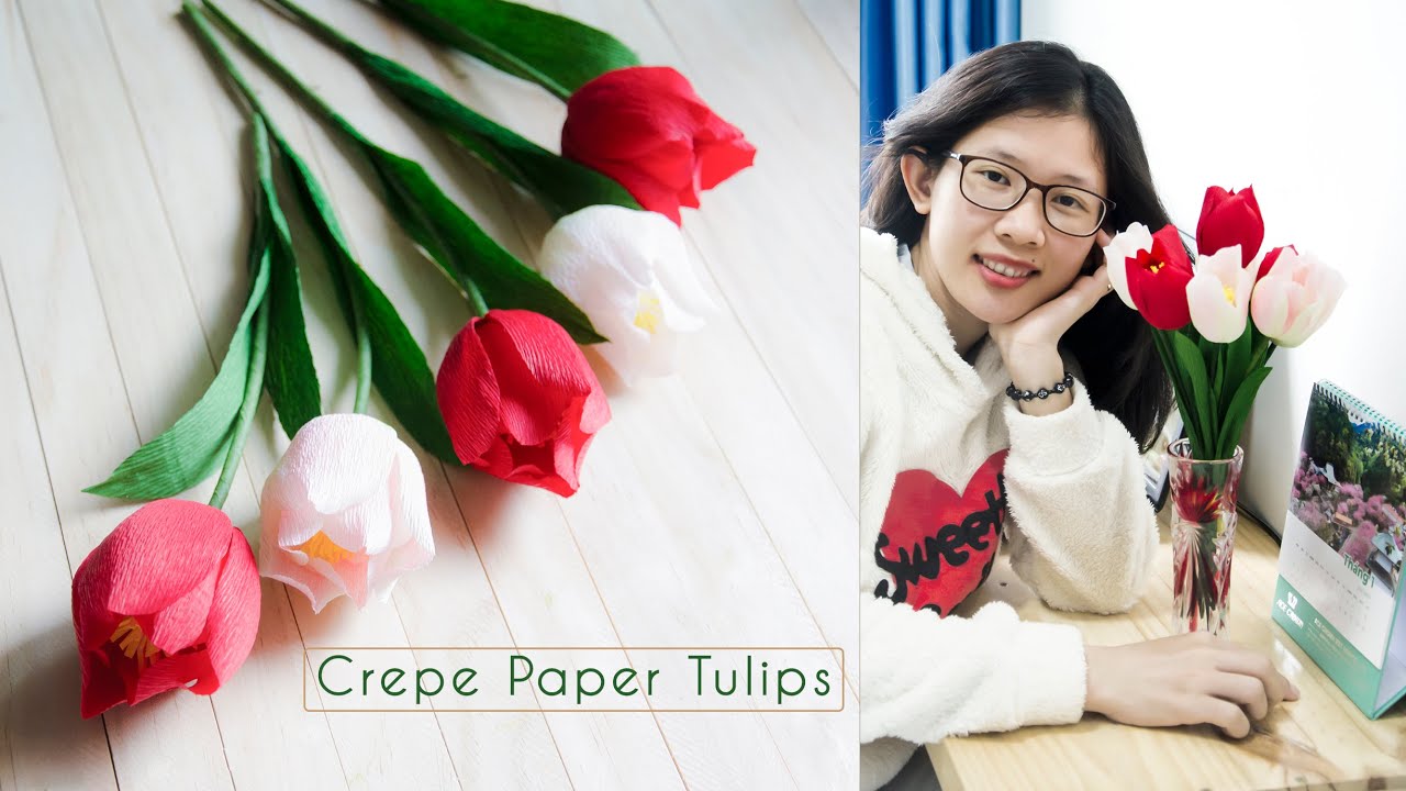 Crepe paper flowers: how to make a tulip flower with paper | TA Diy Ideas