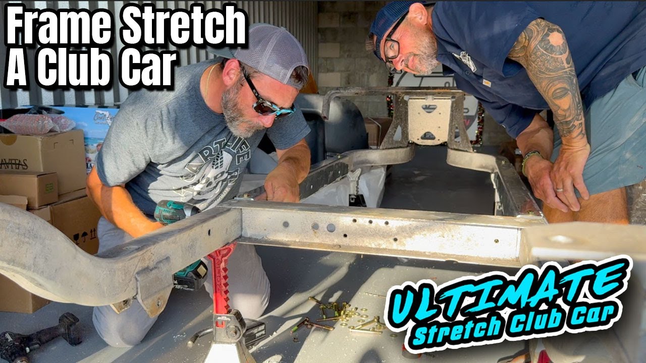 EP 98- How to stretch a Golf Cart Frame! We stretched our new project and prepped for powder coat!