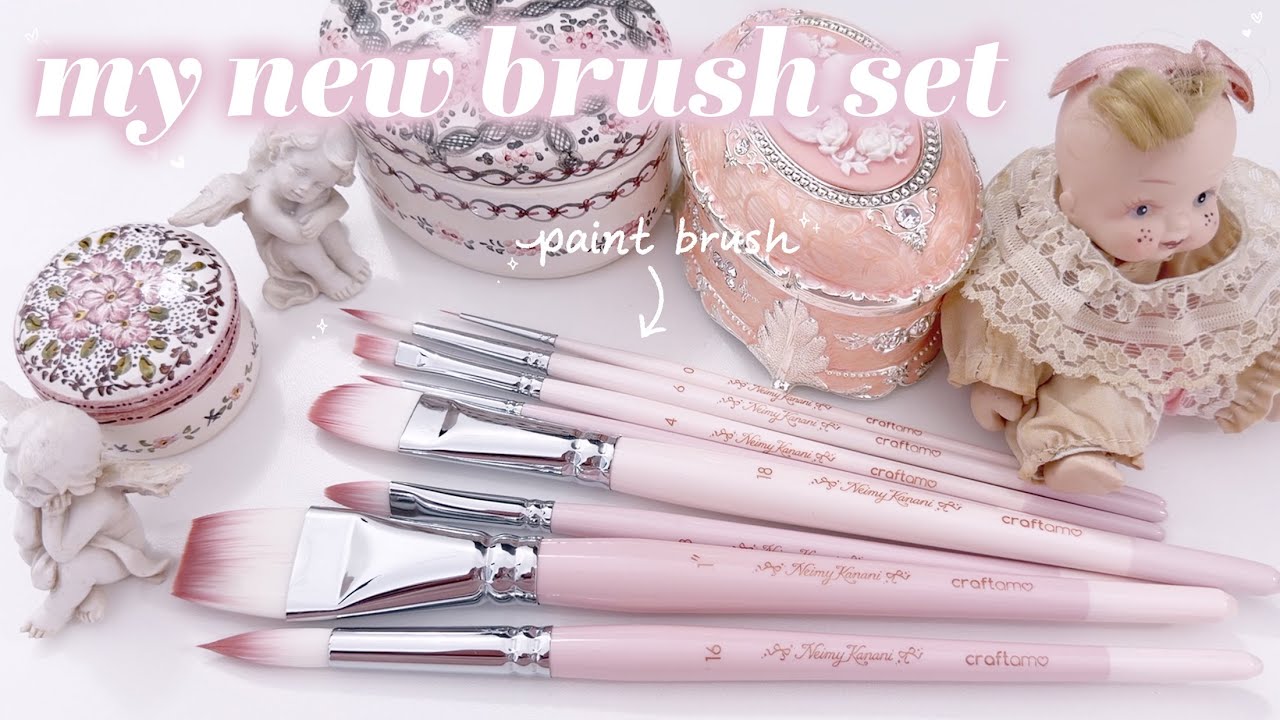 my new 🎀PINK🎀 paint brushes𖥔 ݁˖༉‧₊ unboxing craftamo's painting set🌷✧˚ෆ•｡ꪆৎ˚⋅